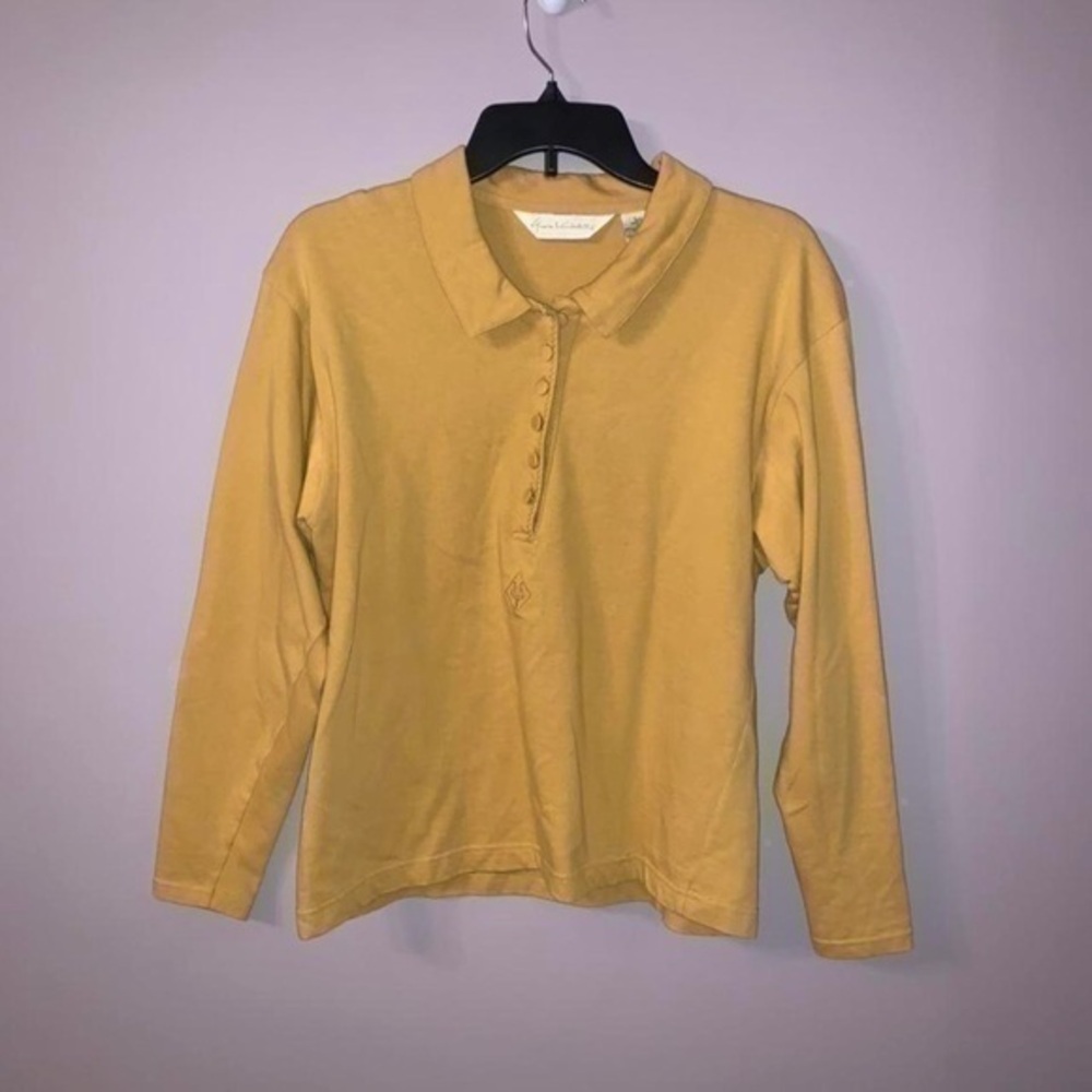 Mustard quarter button up longsleeve collared shirt women’s M Gloria Vanderbilt